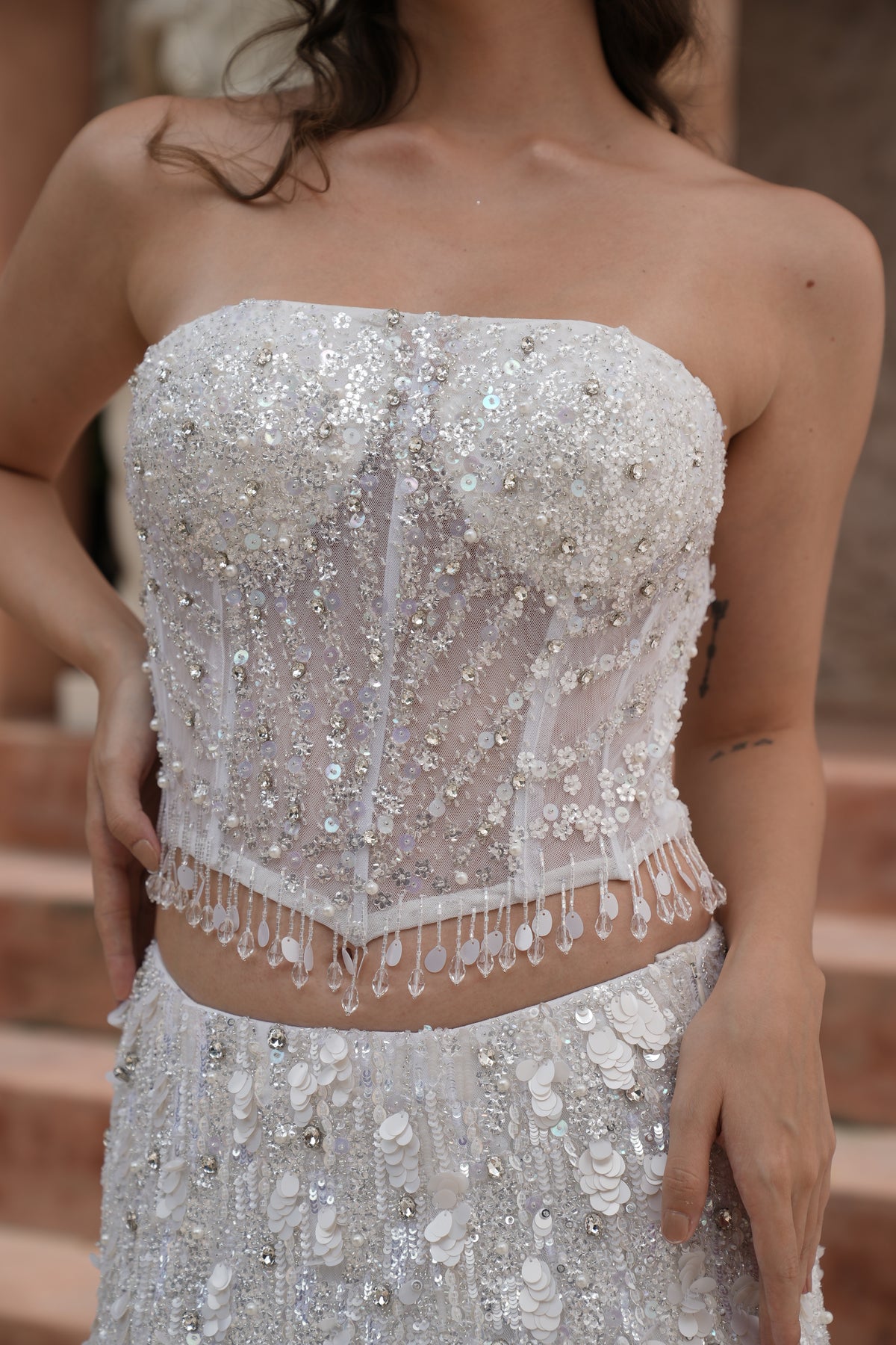White Embroidered Corset Fishcut Lehenga Set