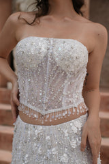 White Embroidered Corset Fishcut Lehenga Set
