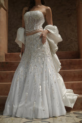 White Embroidered Corset Fishcut Lehenga Set