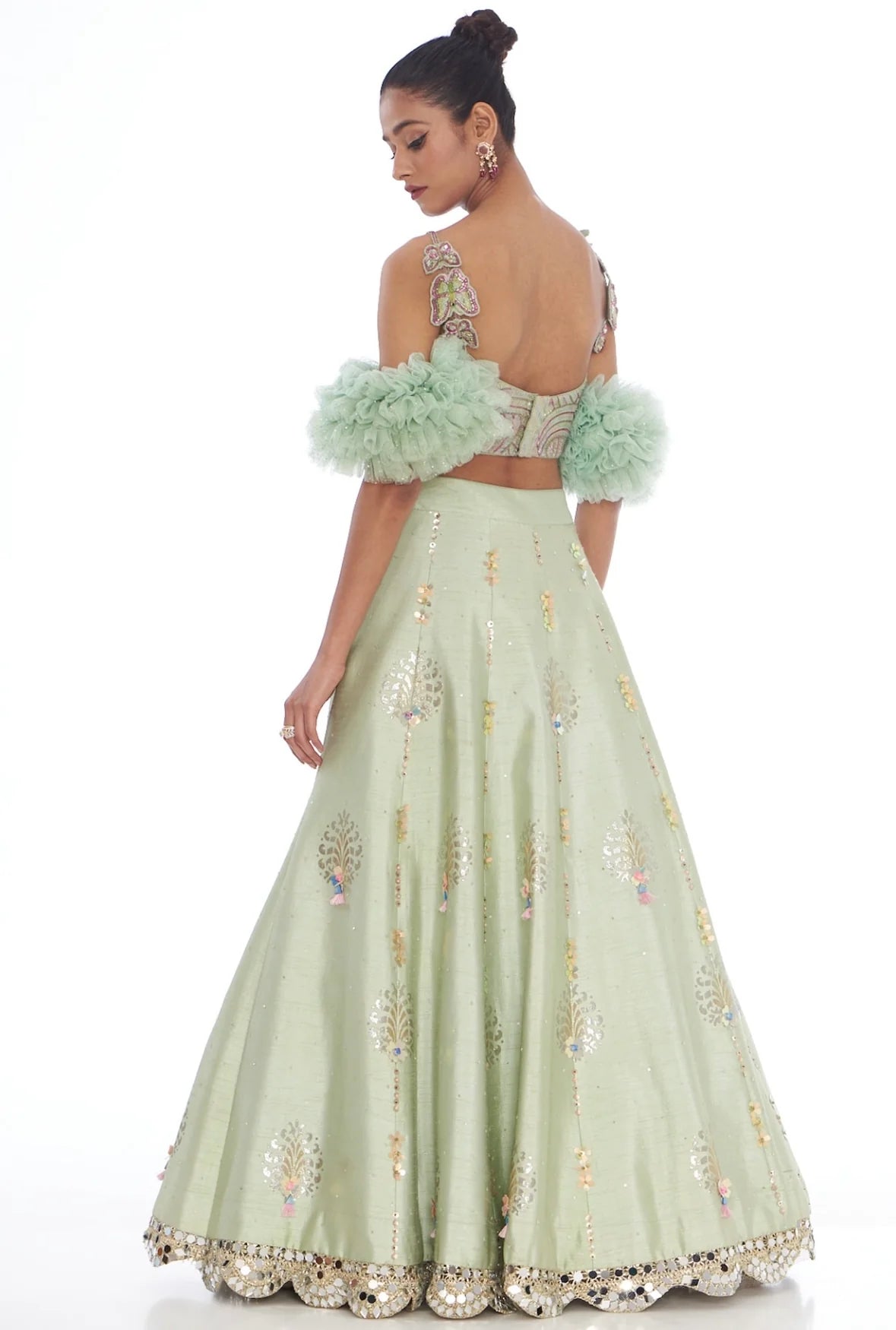 Sea Green Bell Handpainted Lehenga Set