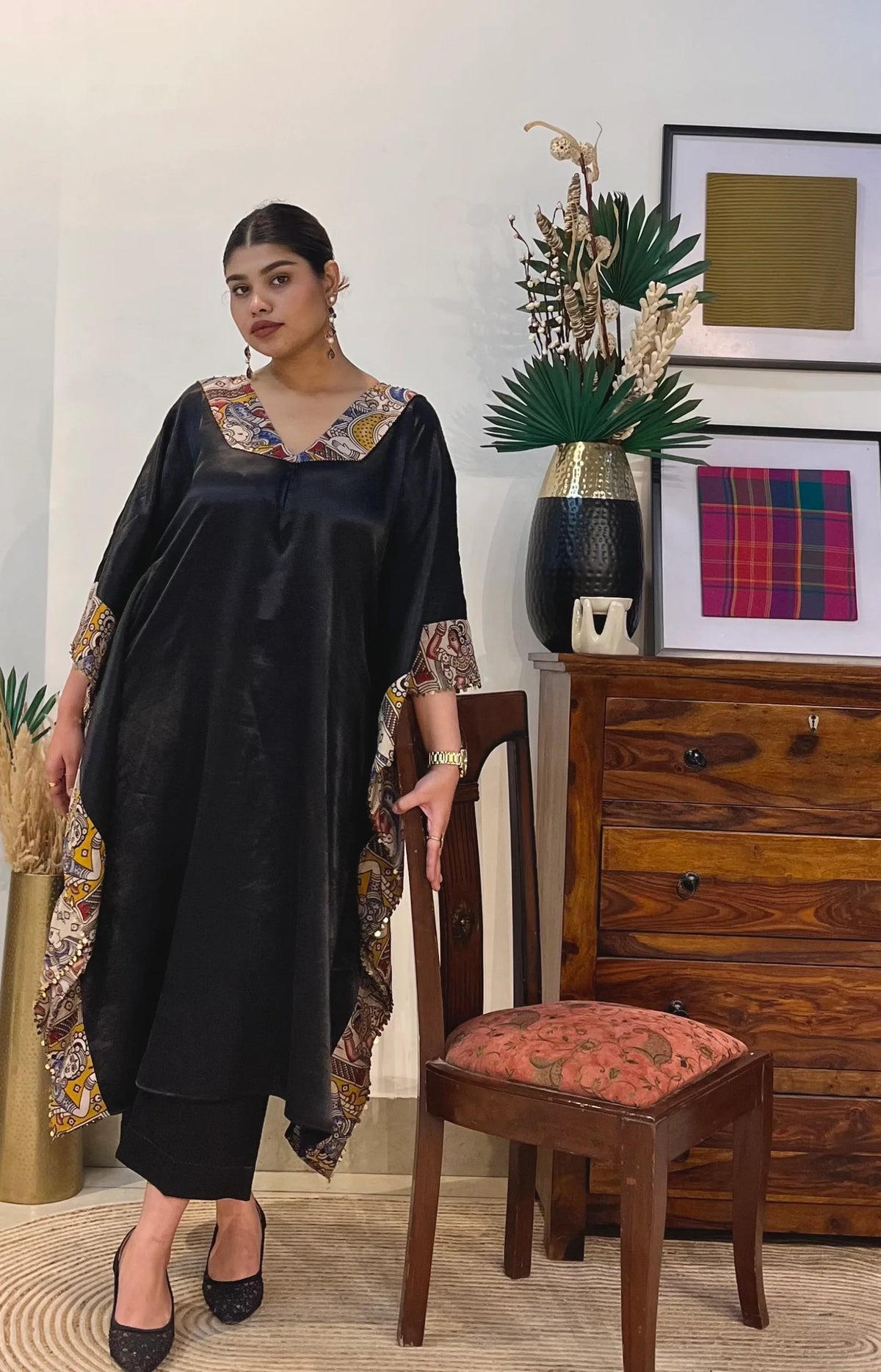 Raas Mashru Kalamkari Kaftan And Pants