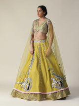 Pear Yellow Raw Silk Heavy Embroidered Lehenga Set