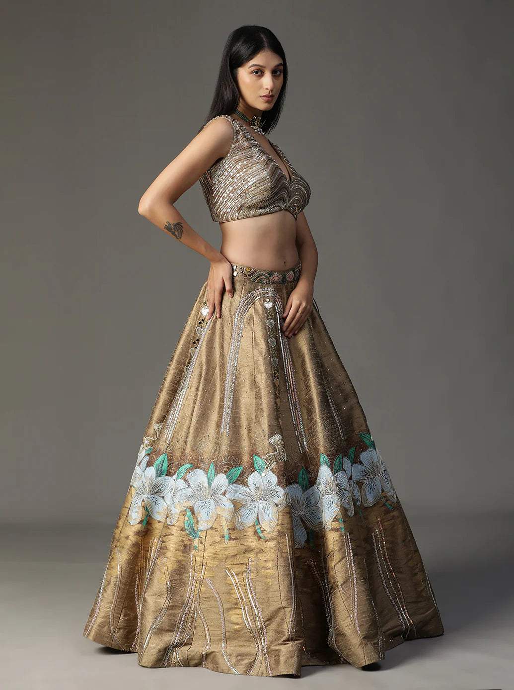 Gold Handpainted Lehnga Set