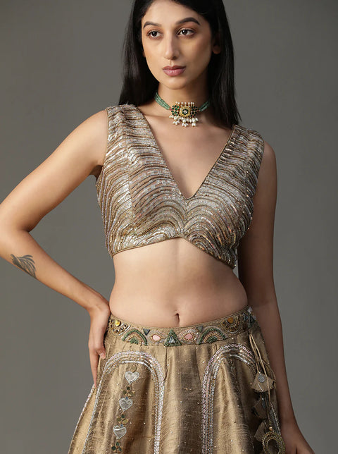 Gold Handpainted Lehnga Set