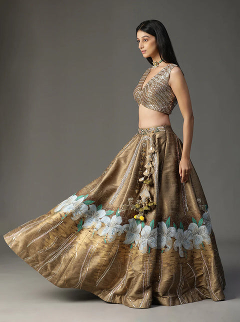 Gold Handpainted Lehnga Set
