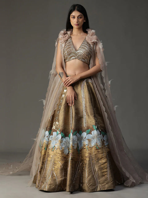 Gold Handpainted Lehnga Set