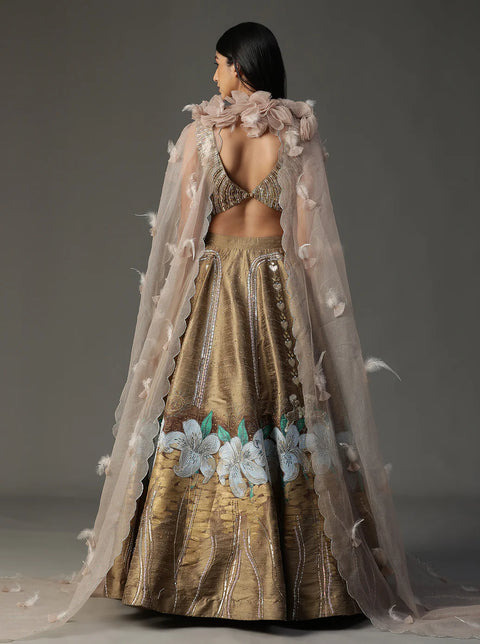 Gold Handpainted Lehnga Set