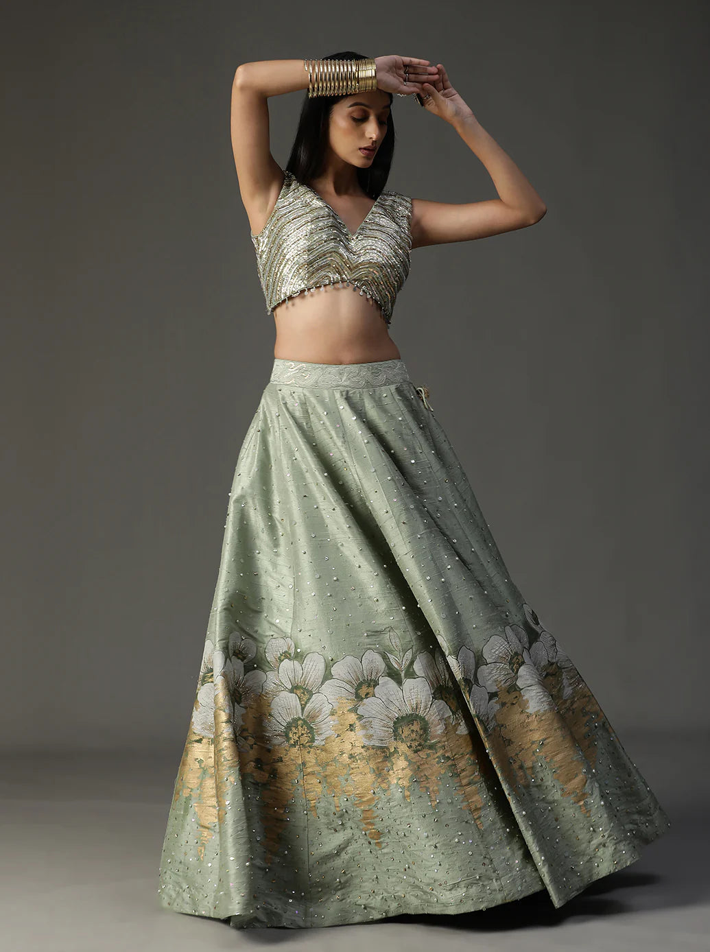 Sea Green Hanpainted Lehnga Set