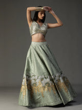 Sea Green Hanpainted Lehnga Set