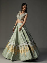 Sea Green Hanpainted Lehnga Set