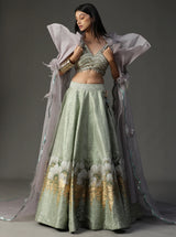 Sea Green Hanpainted Lehnga Set