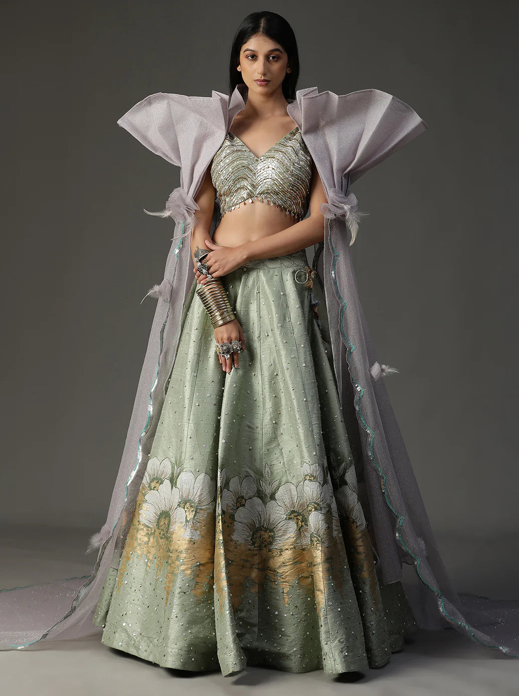 Sea Green Hanpainted Lehnga Set
