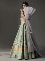 Sea Green Hanpainted Lehnga Set