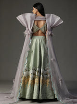 Sea Green Hanpainted Lehnga Set