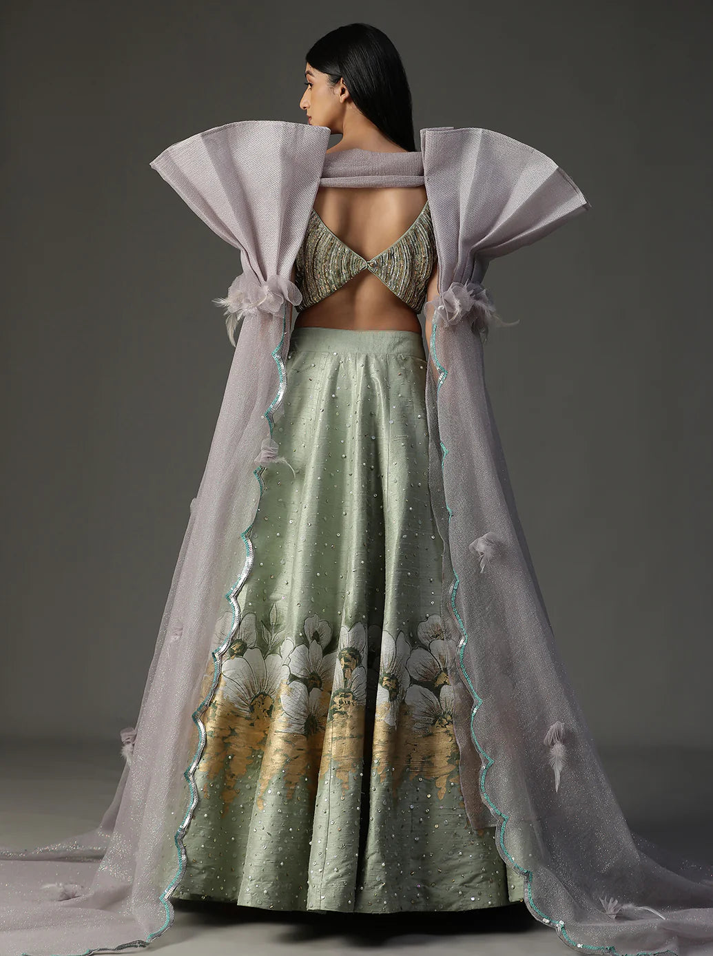 Sea Green Hanpainted Lehnga Set
