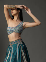 Teal Blue Handpainted Lehnga Set