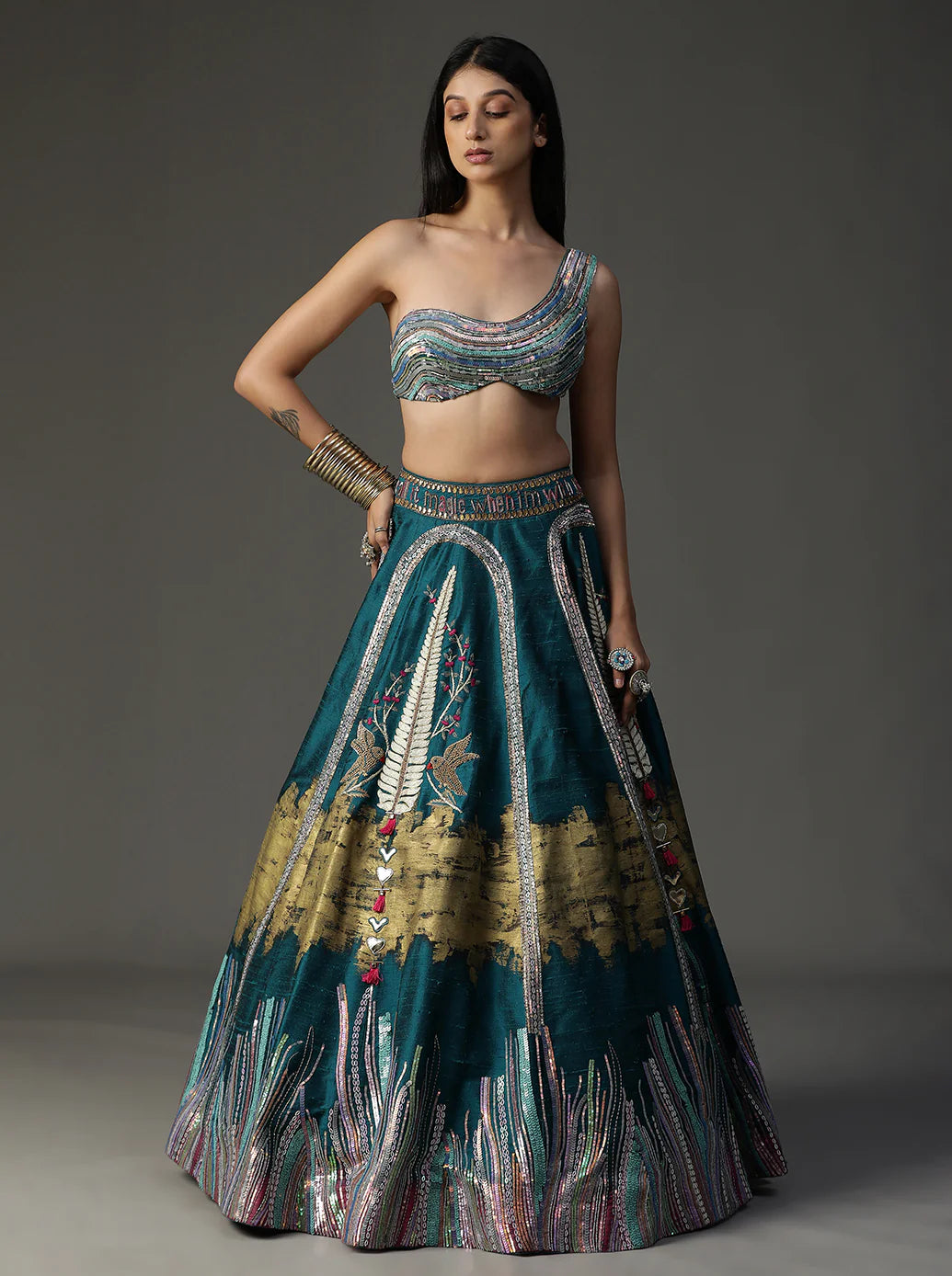 Teal Blue Handpainted Lehnga Set