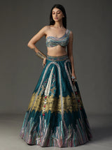 Teal Blue Handpainted Lehnga Set