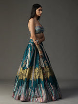 Teal Blue Handpainted Lehnga Set