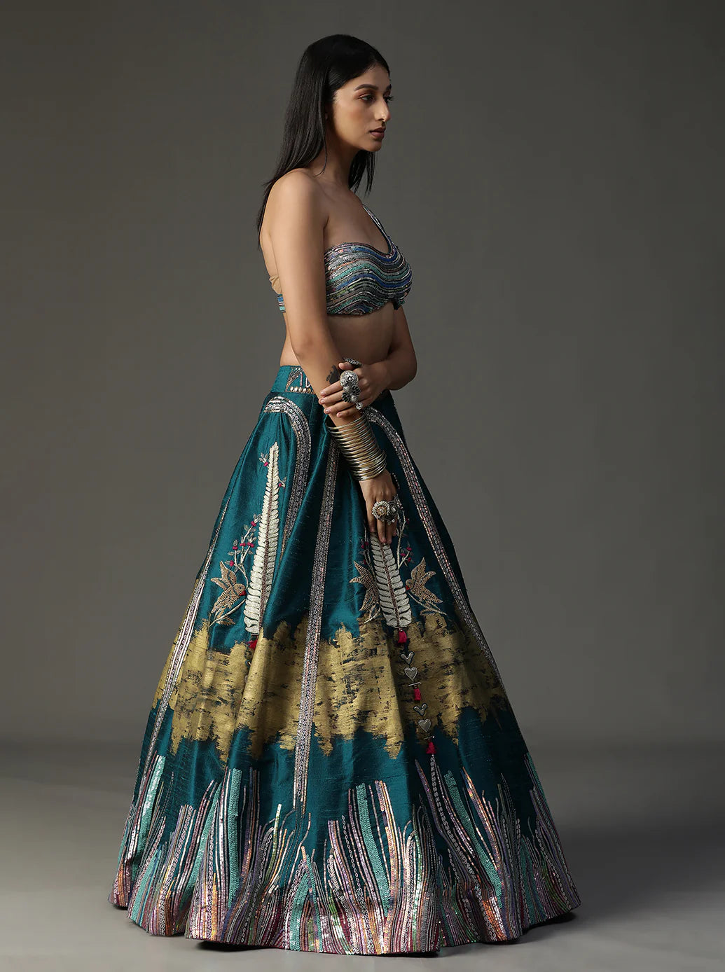 Teal Blue Handpainted Lehnga Set