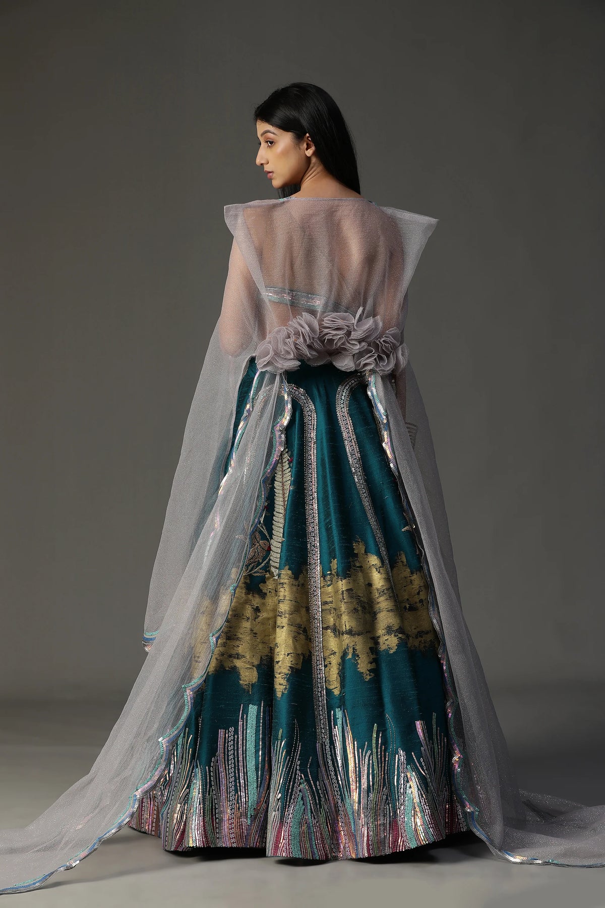 Teal Blue Handpainted Lehnga Set
