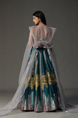 Teal Blue Handpainted Lehnga Set