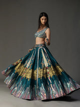 Teal Blue Handpainted Lehnga Set