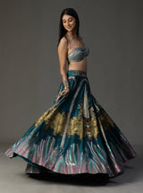 Teal Blue Handpainted Lehnga Set