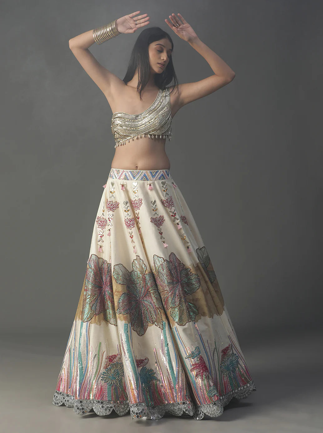 Ivory Floral Handpainted Lehnga Set