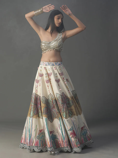 Ivory Floral Handpainted Lehnga Set