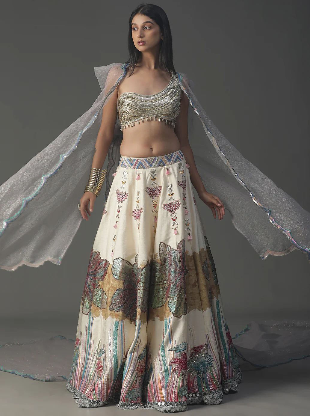 Ivory Floral Handpainted Lehnga Set