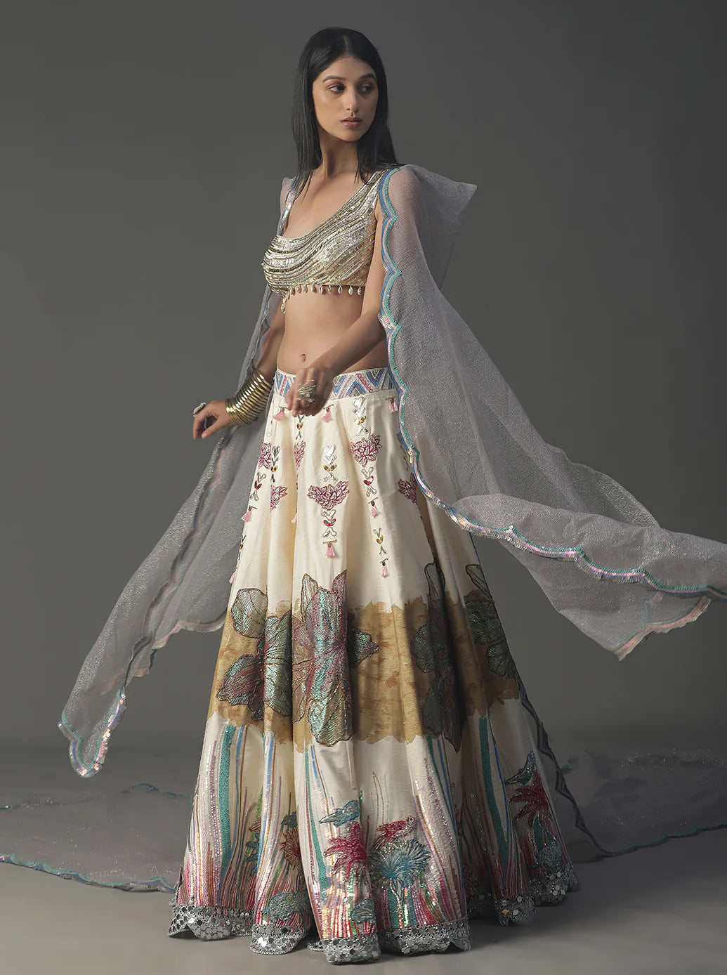Ivory Floral Handpainted Lehnga Set