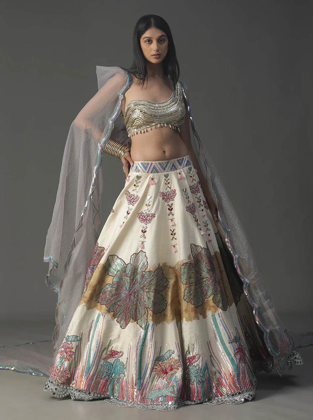 Ivory Floral Handpainted Lehnga Set