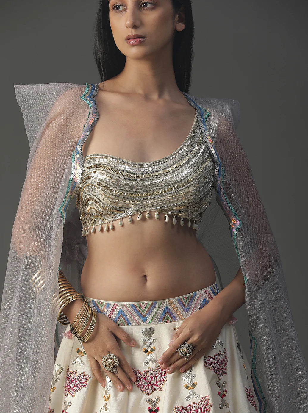 Ivory Floral Handpainted Lehnga Set