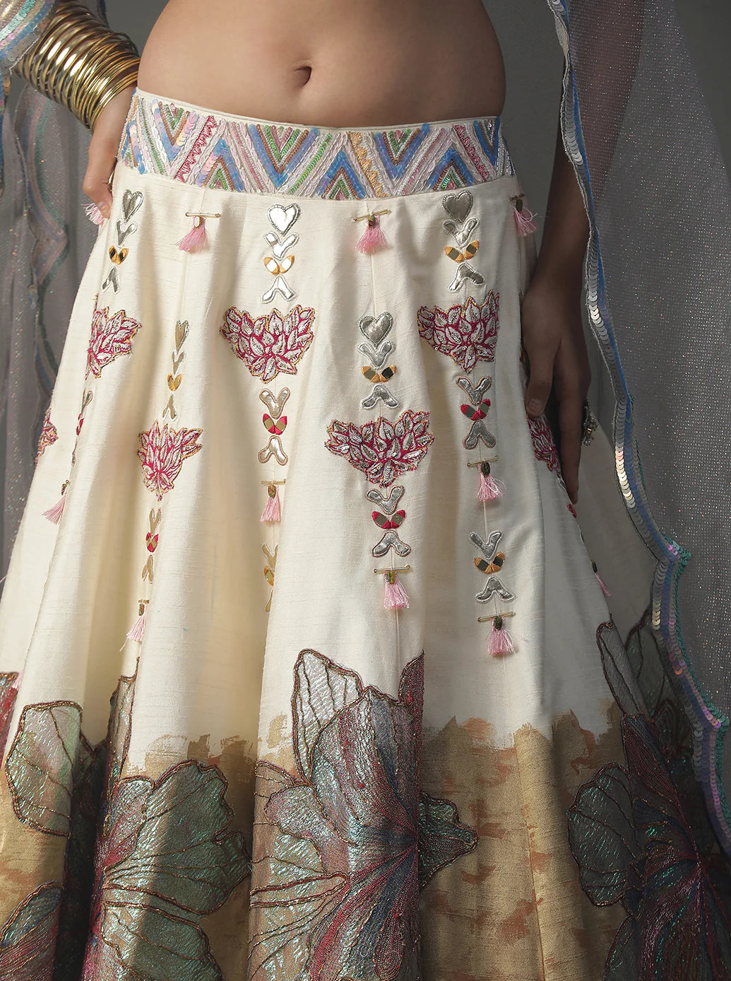 Ivory Floral Handpainted Lehnga Set