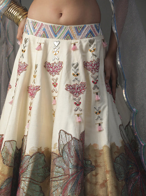 Ivory Floral Handpainted Lehnga Set