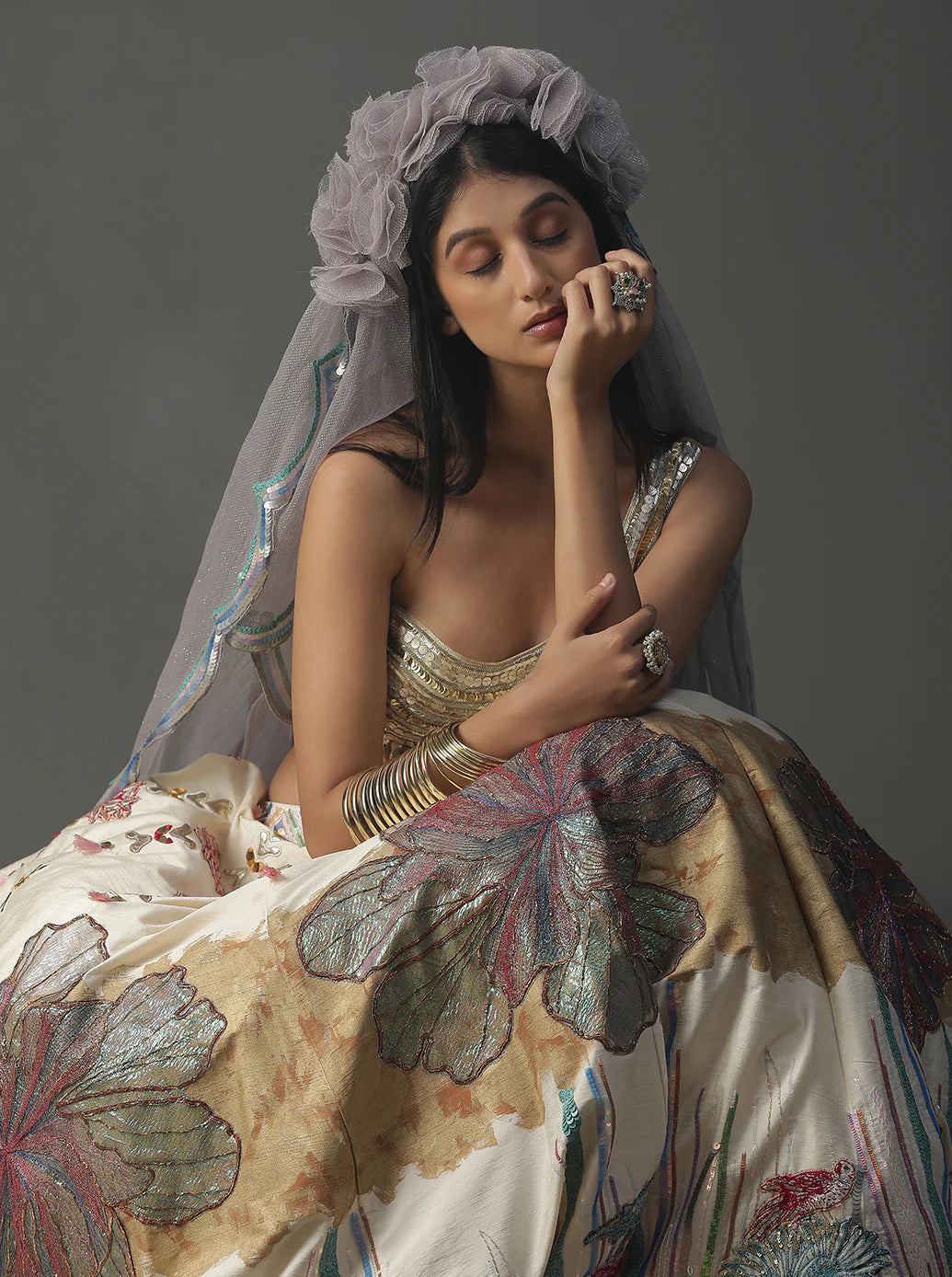 Ivory Floral Handpainted Lehnga Set