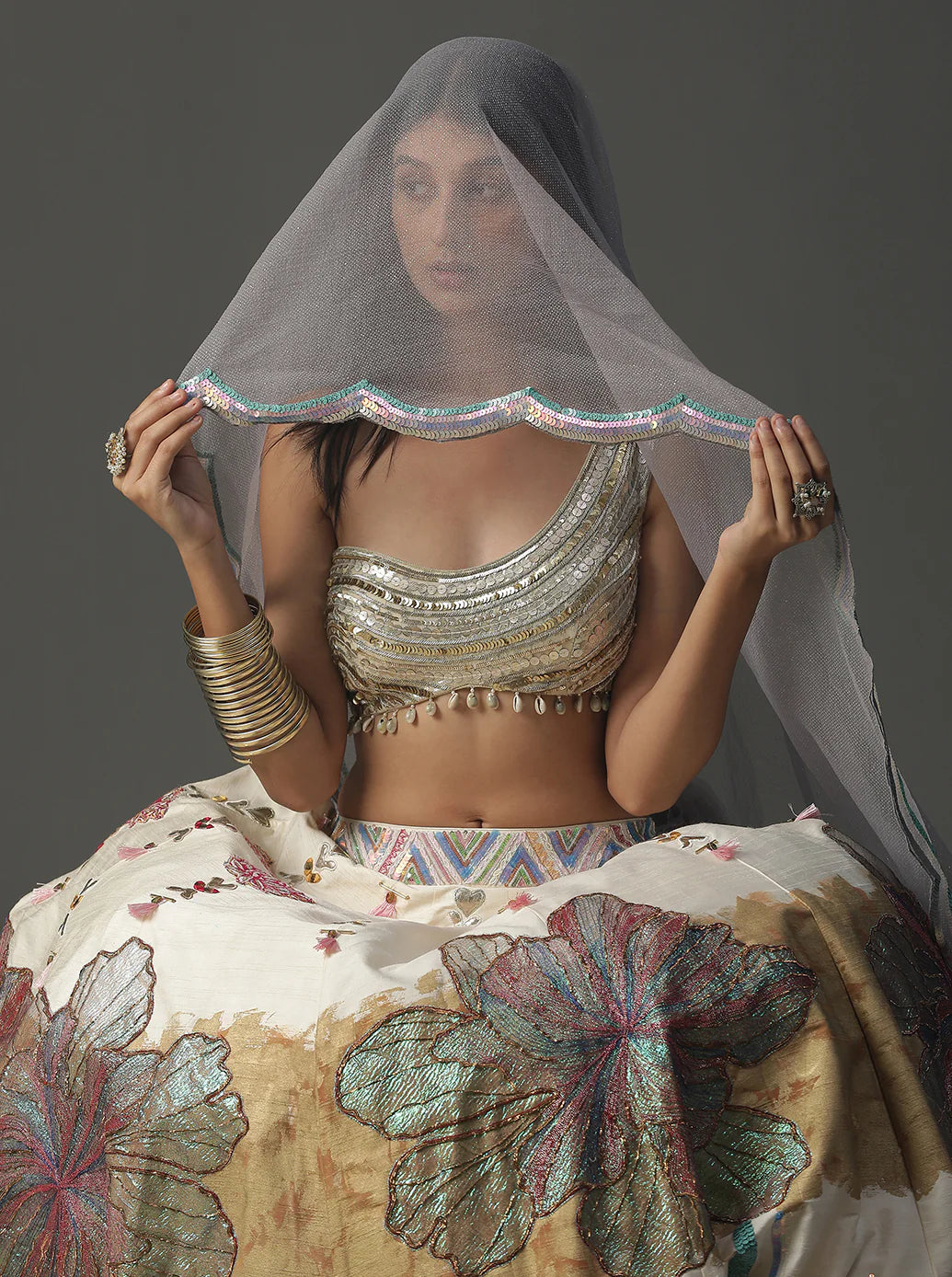 Ivory Floral Handpainted Lehnga Set