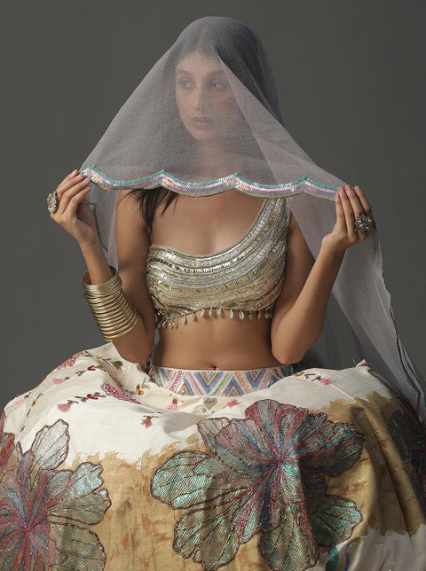 Ivory Floral Handpainted Lehnga Set