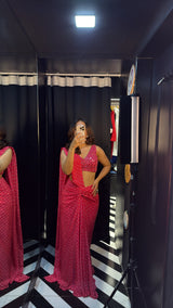 Pink Bandhani Saree With Mirrorwork Blouse
