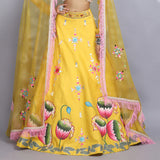 Tanya Narang In Canary Yellow Handpainted Lehenga Set
