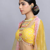 Tanya Narang In Canary Yellow Handpainted Lehenga Set