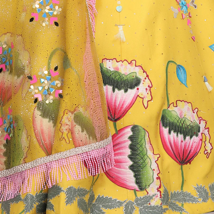 Tanya Narang In Canary Yellow Handpainted Lehenga Set