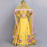 Tanya Narang In Canary Yellow Handpainted Lehenga Set