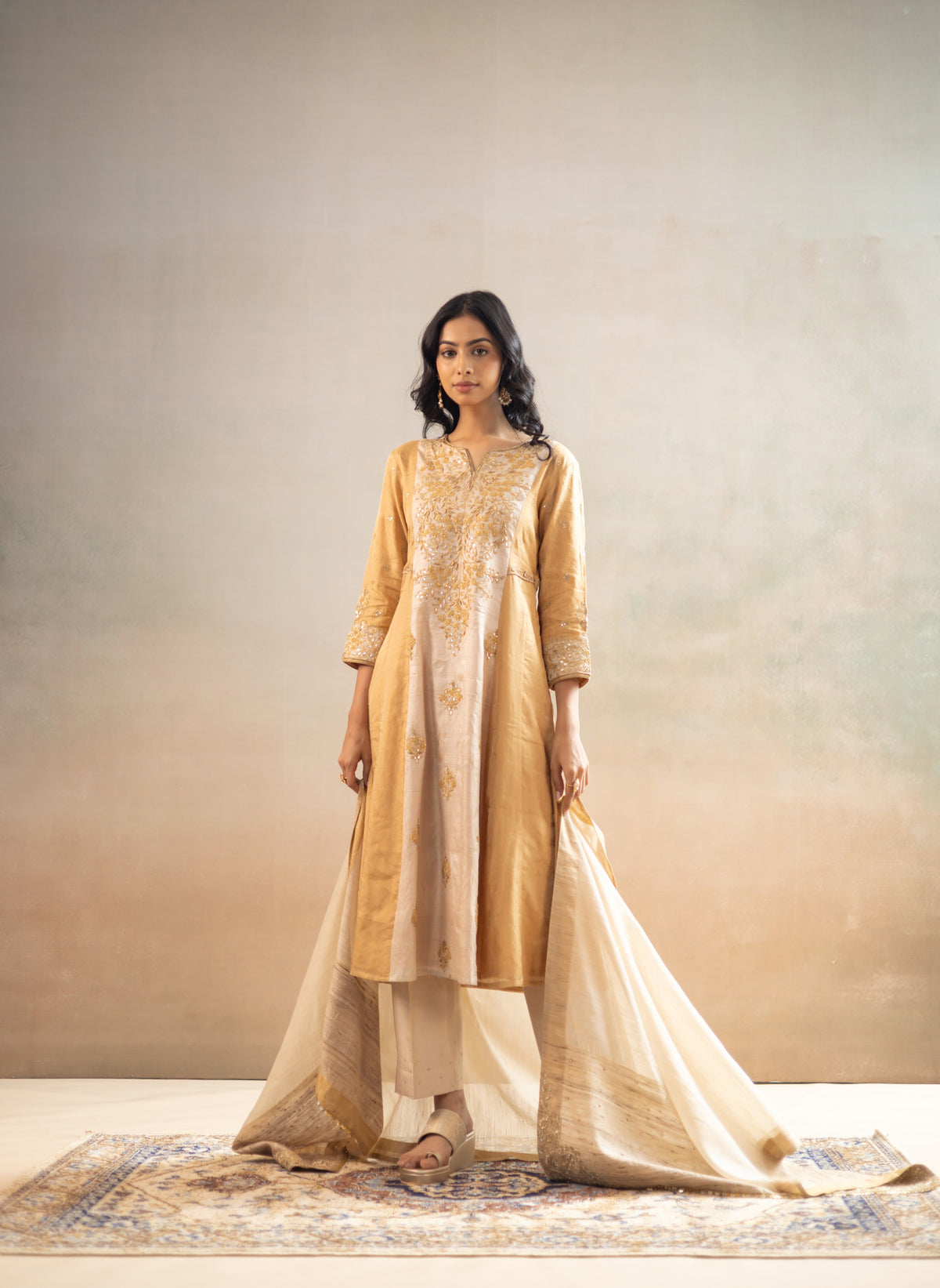 Gold-Beige Tusser Silk Suit