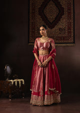 Cherry Pink Zardozi Banarasi Silk Lehenga Set