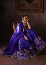 Electric Blue Zardozi Raw Silk Lehenga Set