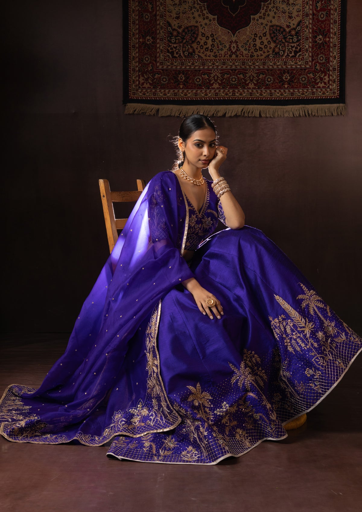 Electric Blue Zardozi Raw Silk Lehenga Set