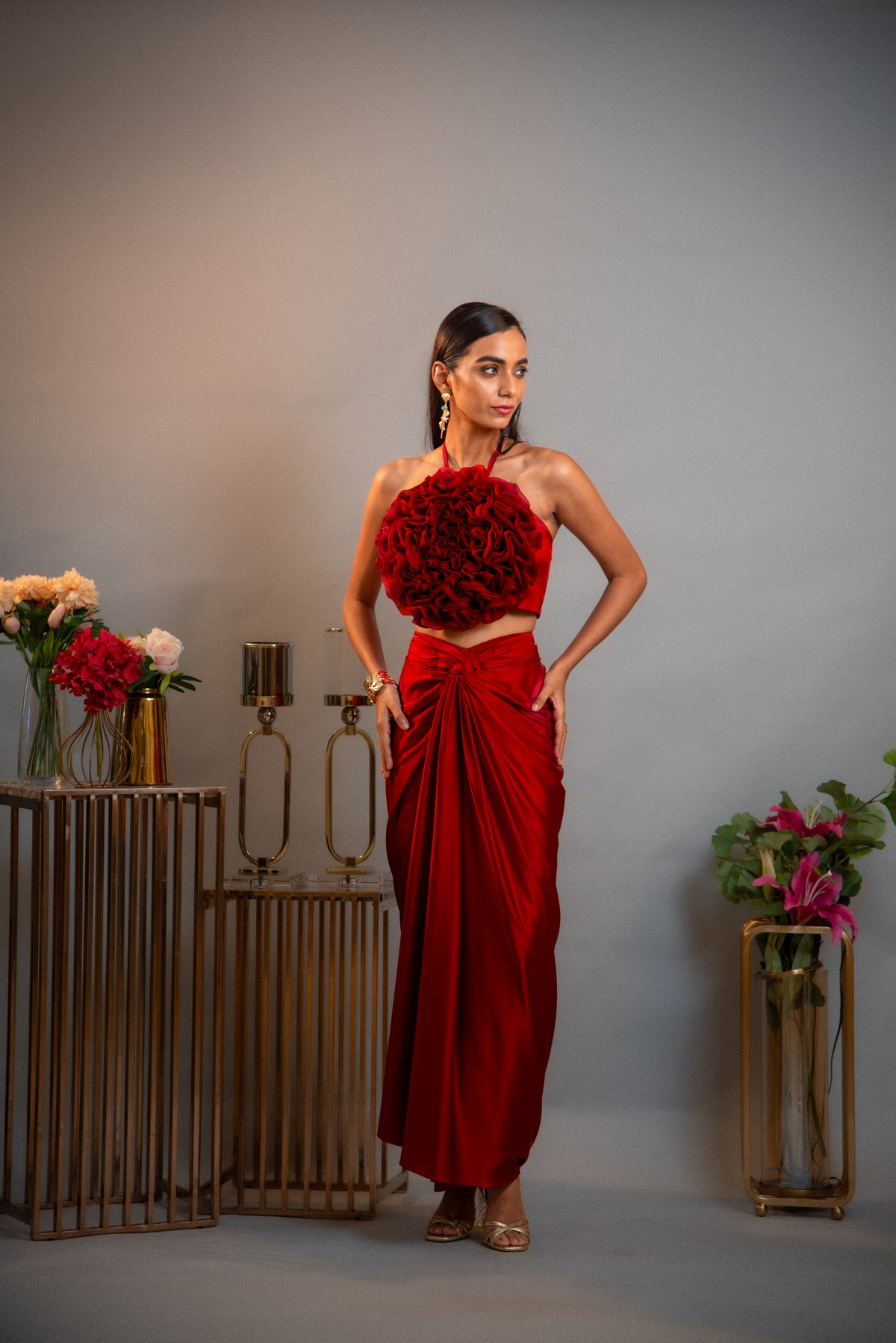 Roseate Twisted Draped Skirt Set