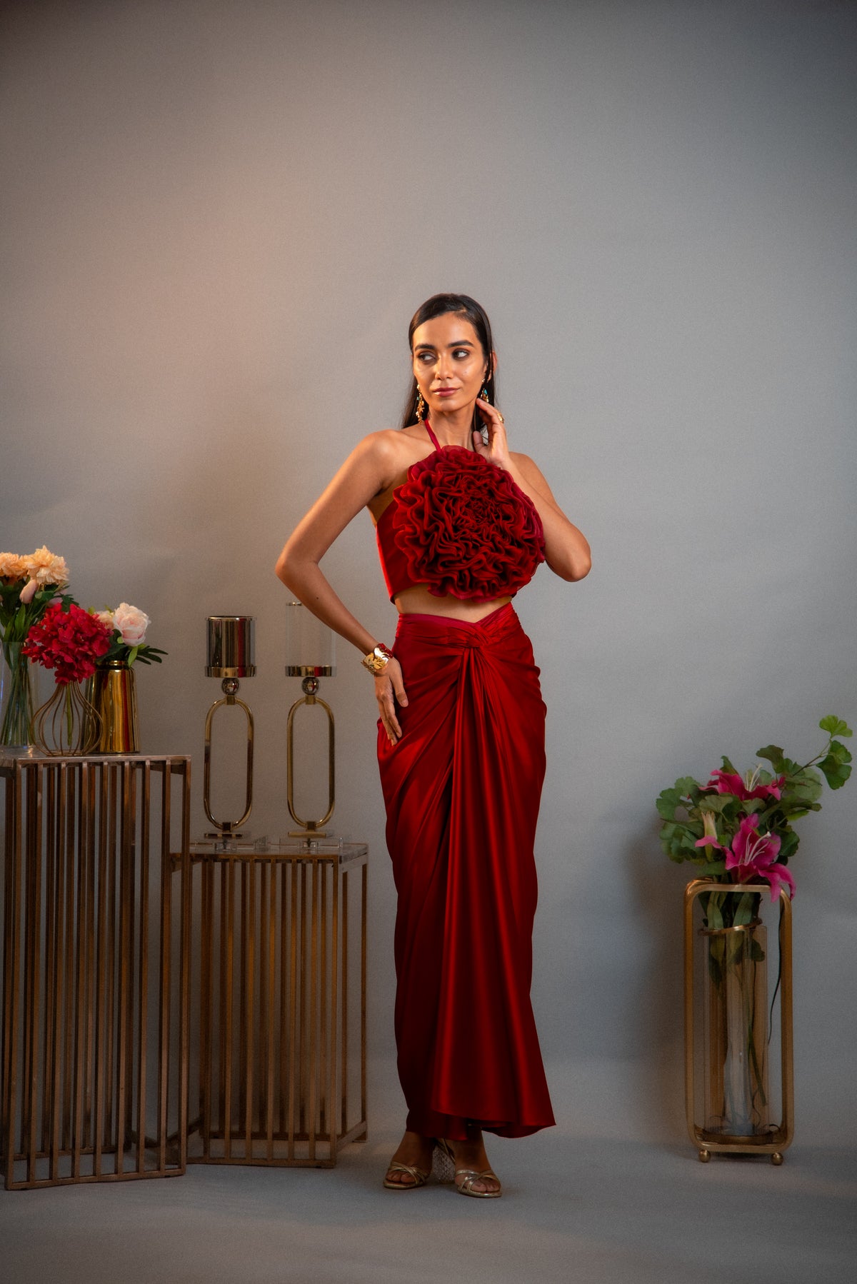 Roseate Twisted Draped Skirt Set